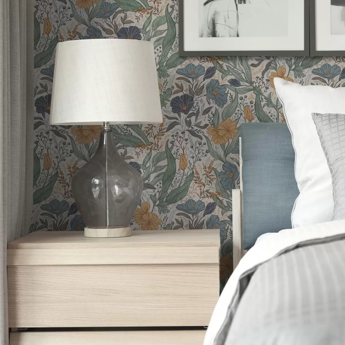 Taustakuva Käsin piirretty kuvitus niityn kukkia lämpimissä väreissä a00180