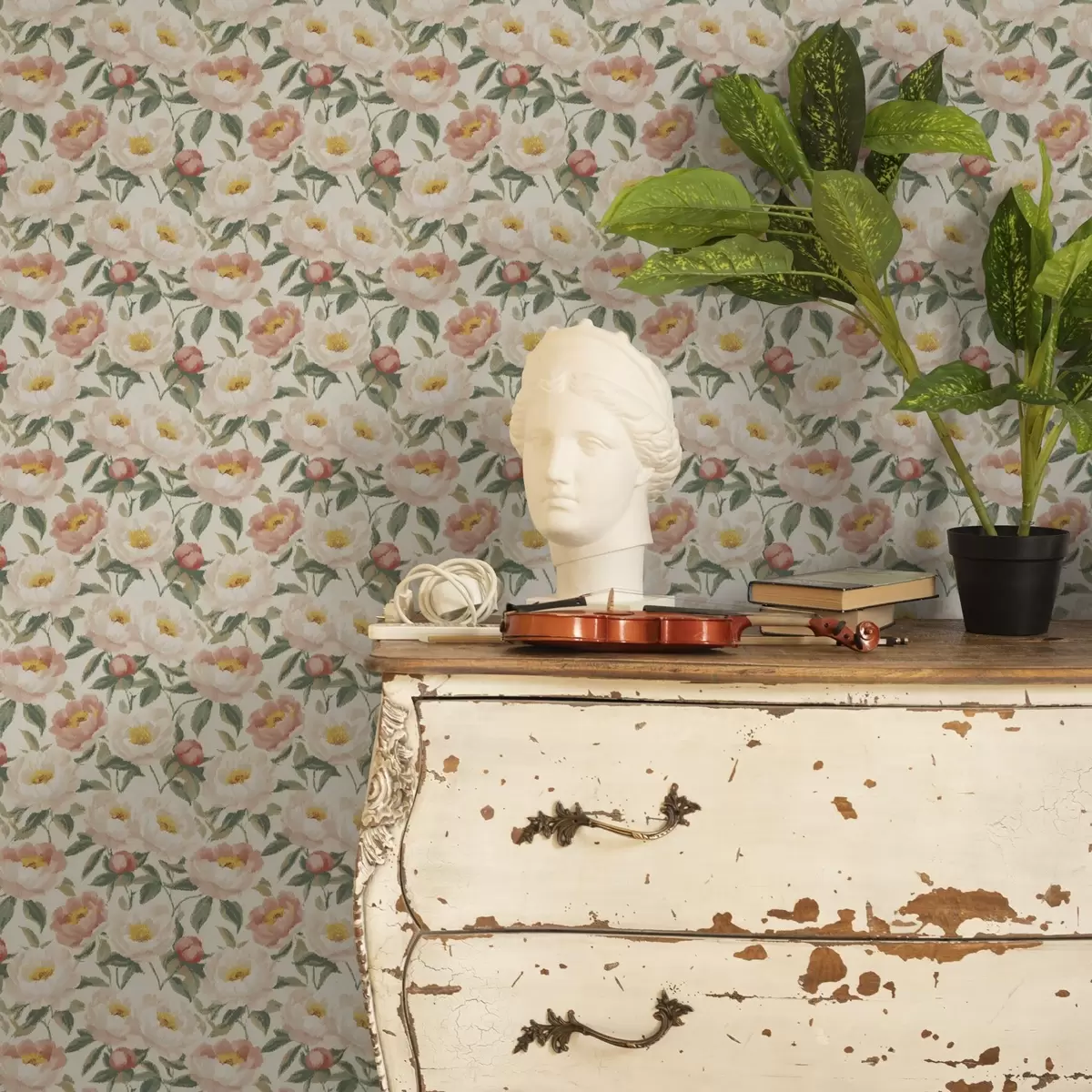 Taustakuva Akvarelli pionit vaaleissa väreissä retrotyyliin a00193