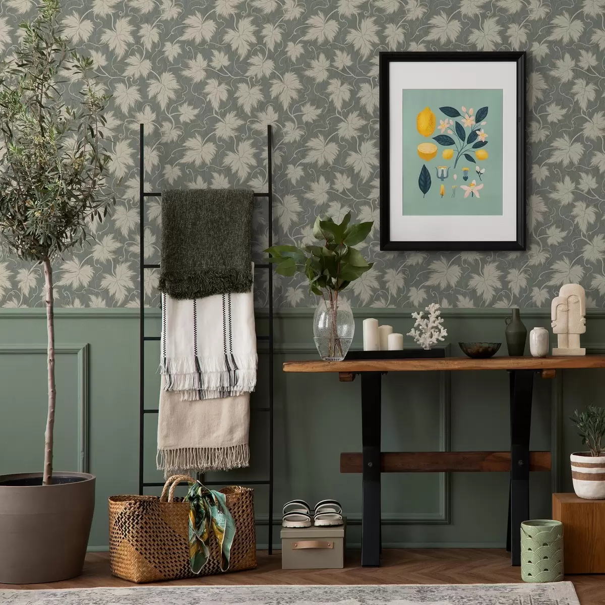 Taustakuva Valkoinen viinirypäleen lehti vihreällä pohjalla a00194