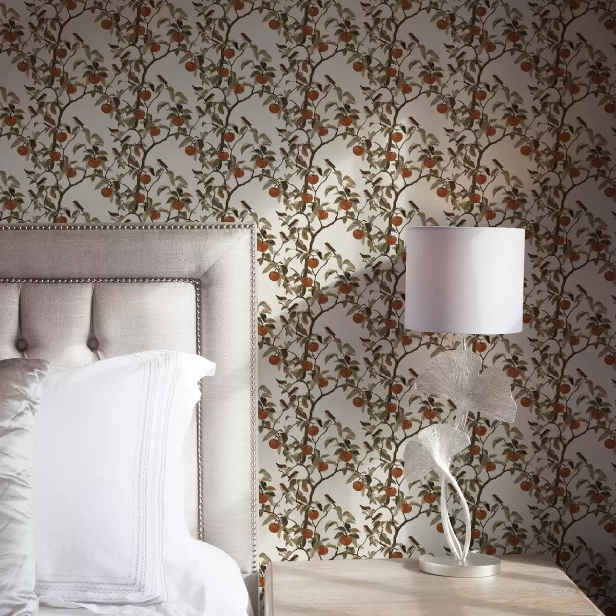 Taustakuva Lintuja ja appelsiineja oksilla, vintage kasvitieteessä a00208