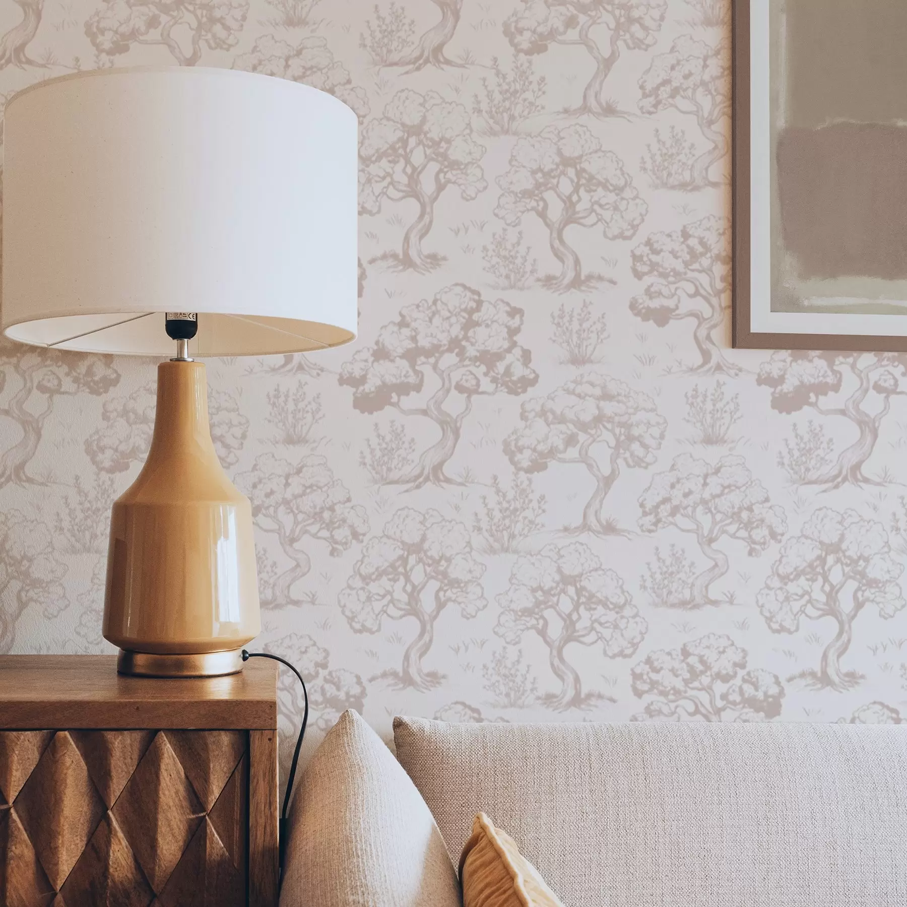 Valokuvatapetti Yksivärinen siluetteja puiden vintage-tyyliin, beige värimaailmaa a00210