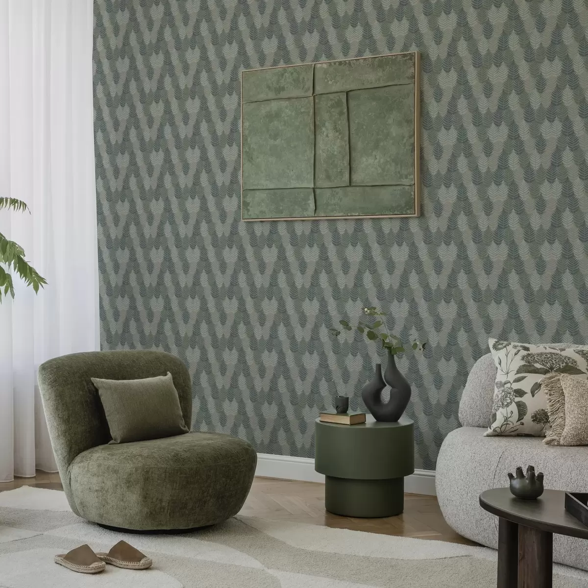 Taustakuva Saniaisen lehdet, geometrinen kuvio, vihreät ja siniset värit a00211