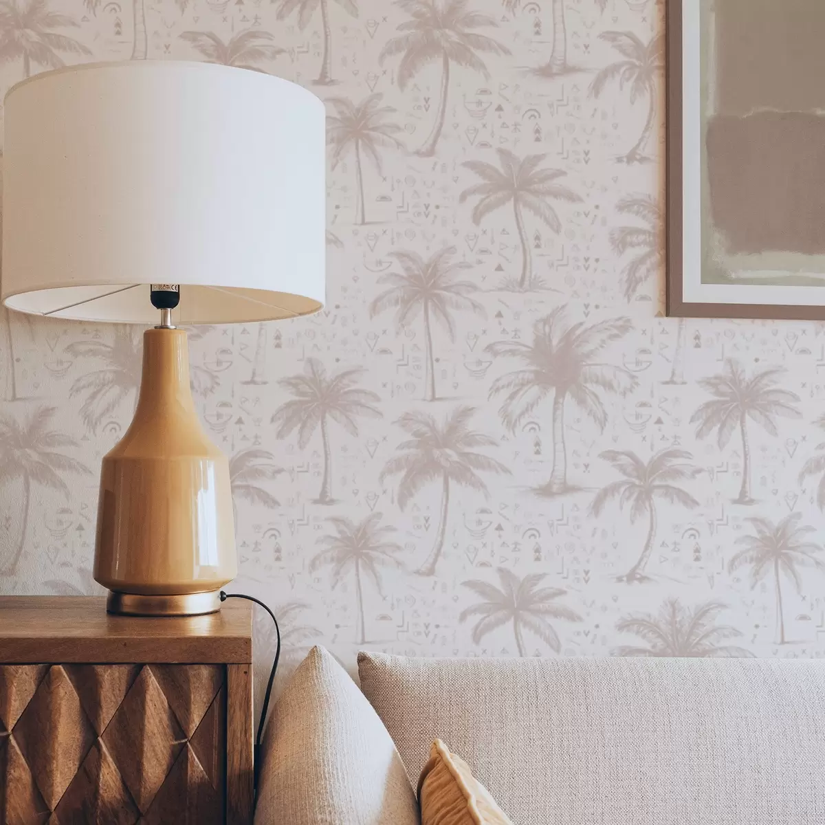 Taustakuva Palmuja etnisiä symboleja, pastelli vaaleanpunainen sävyyn a00213