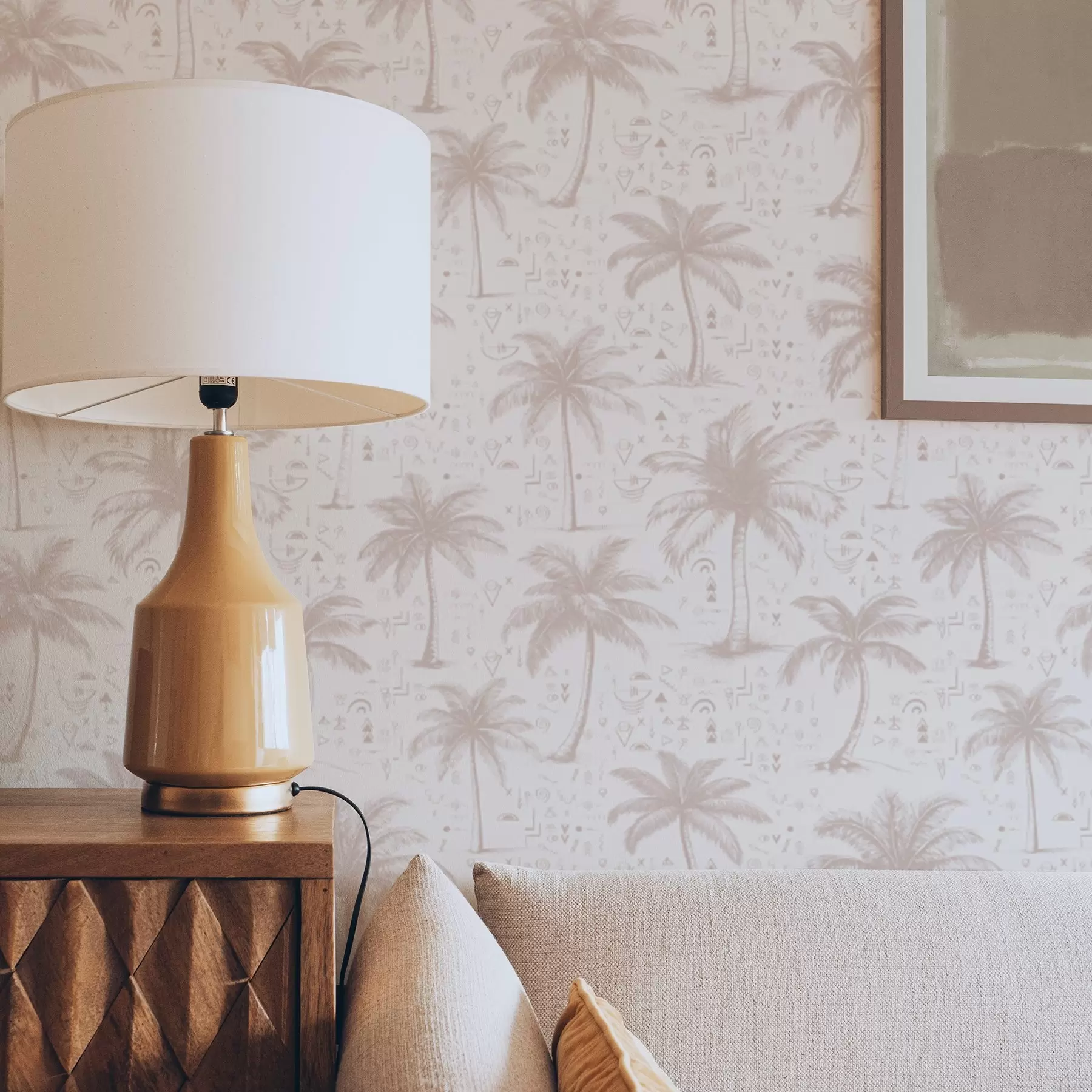 Valokuvatapetti Palmuja etnisiä symboleja, pastelli vaaleanpunainen sävyyn a00213