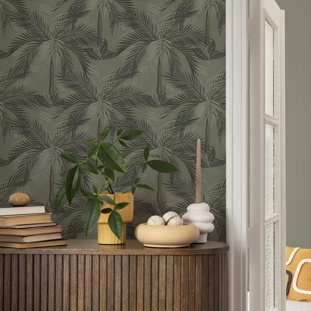 Taustakuva Palmun lehtiä oliivitaustalla, viidakko, tropiikki a00217