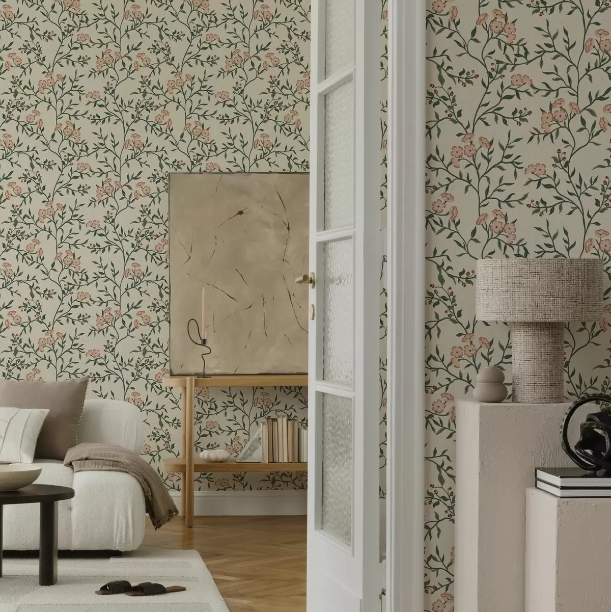 Taustakuva Läpikuultavat oksat, joissa korallinkukkia, kukkakuviointi a00221