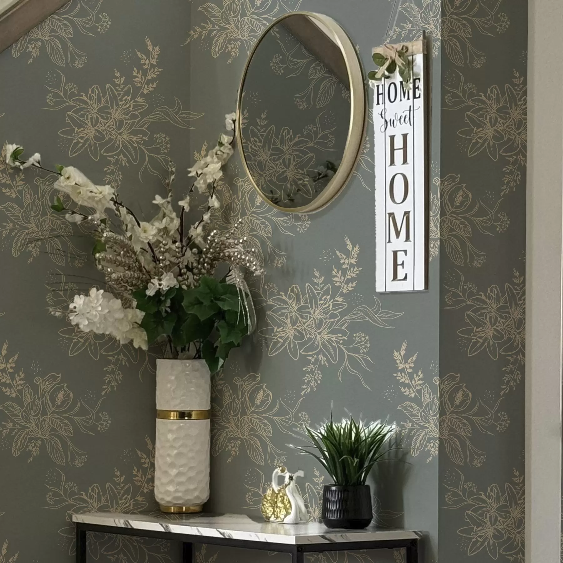 Valokuvatapetti Kontuurikukkia siniharmaalla pohjalla, tyylikäs kasvitieteellinen kuviointi a00226