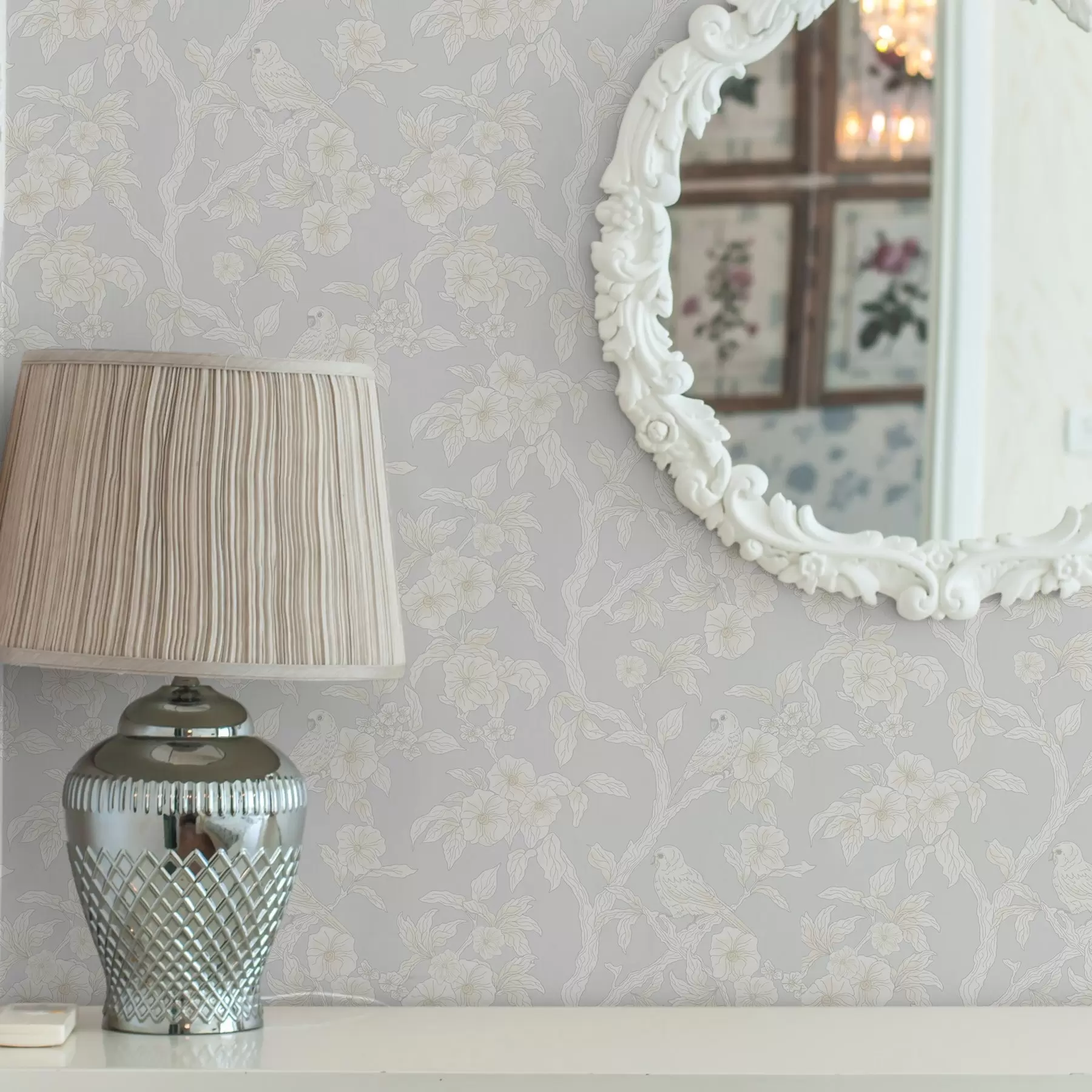 Valokuvatapetti Kevyt kuvio lintuja oksilla, pastellipaletti, klassinen a00230