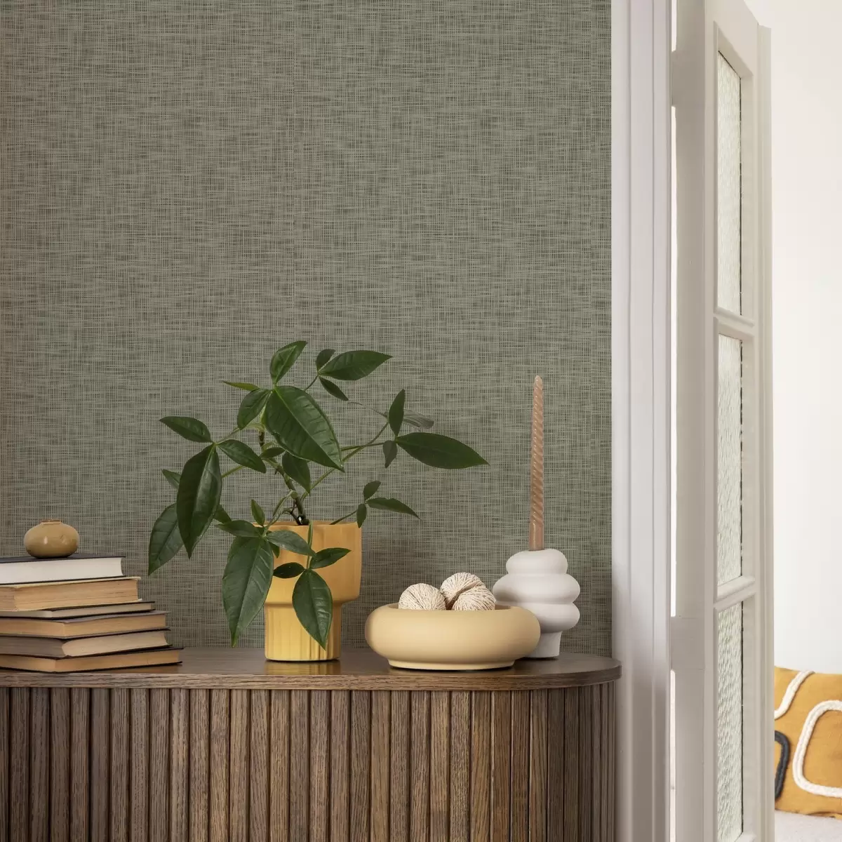 Taustakuva Harmaanvihreä kankaan rakenne, pellavainen ruudukkokuvio a00235