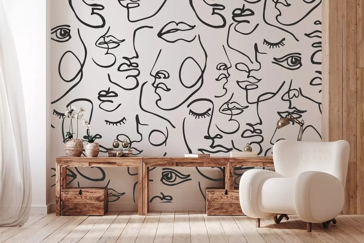 Valokuvatapetti Abstrakti kasvot musta väri w04121