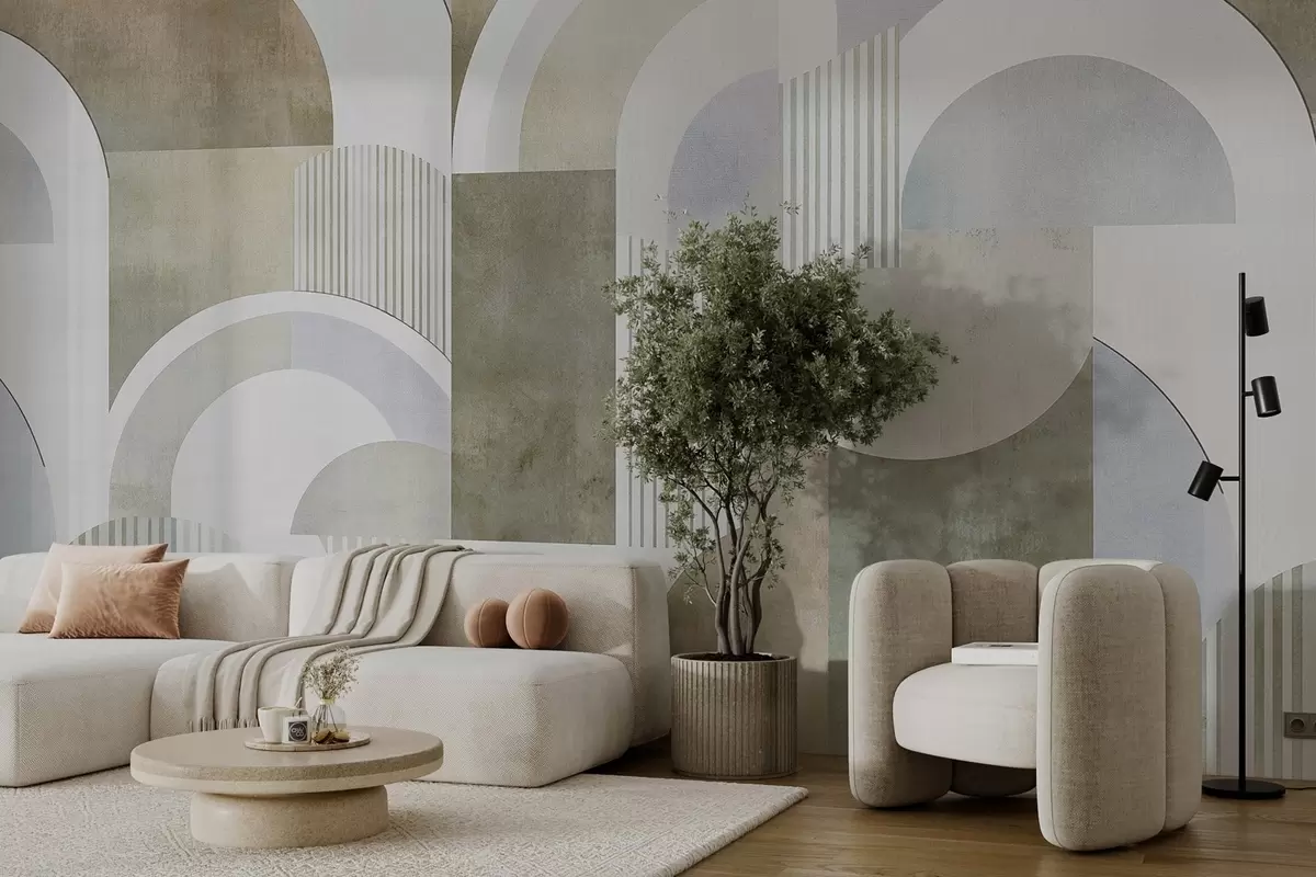 Valokuvatapetti Art deco -tyylinen abstrakti geometria retroefektillä w04079