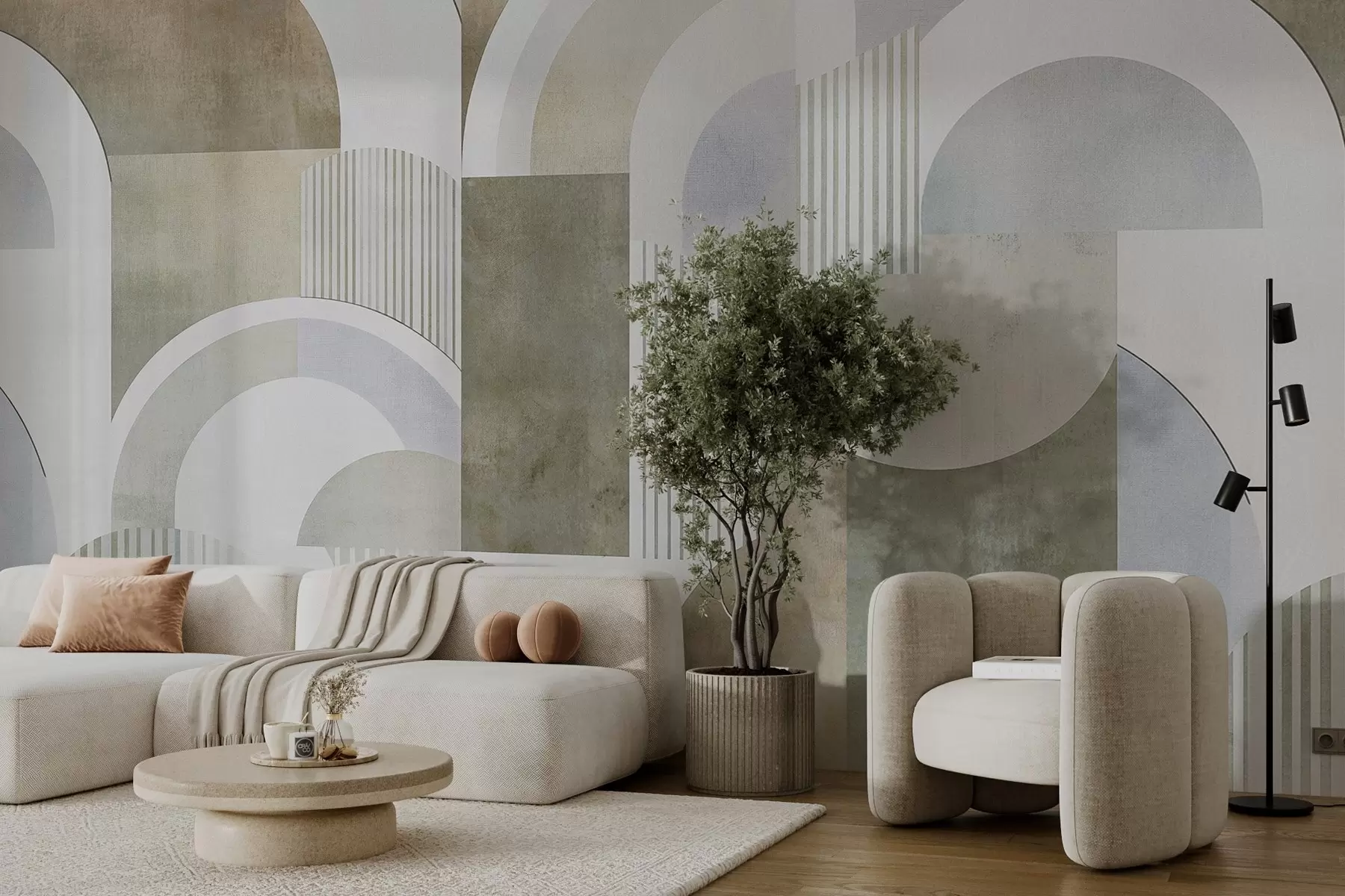 Valokuvatapetti Art deco -tyylinen abstrakti geometria retroefektillä w04079