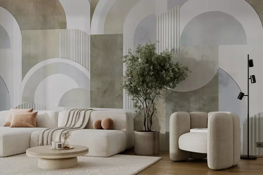 Valokuvatapetti Art deco -tyylinen abstrakti geometria retroefektillä w04079