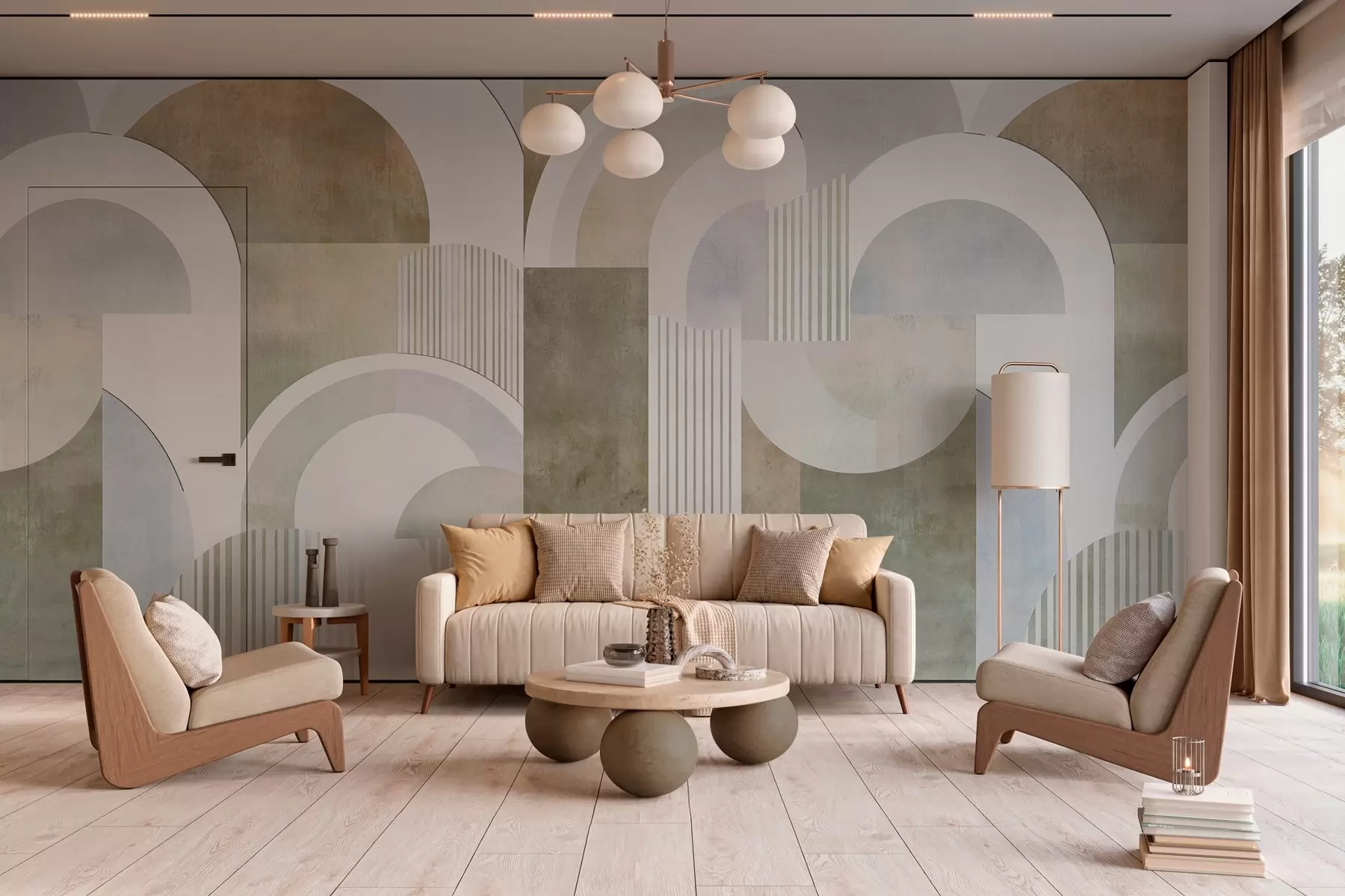 Valokuvatapetti Art deco -tyylinen abstrakti geometria retroefektillä w04079