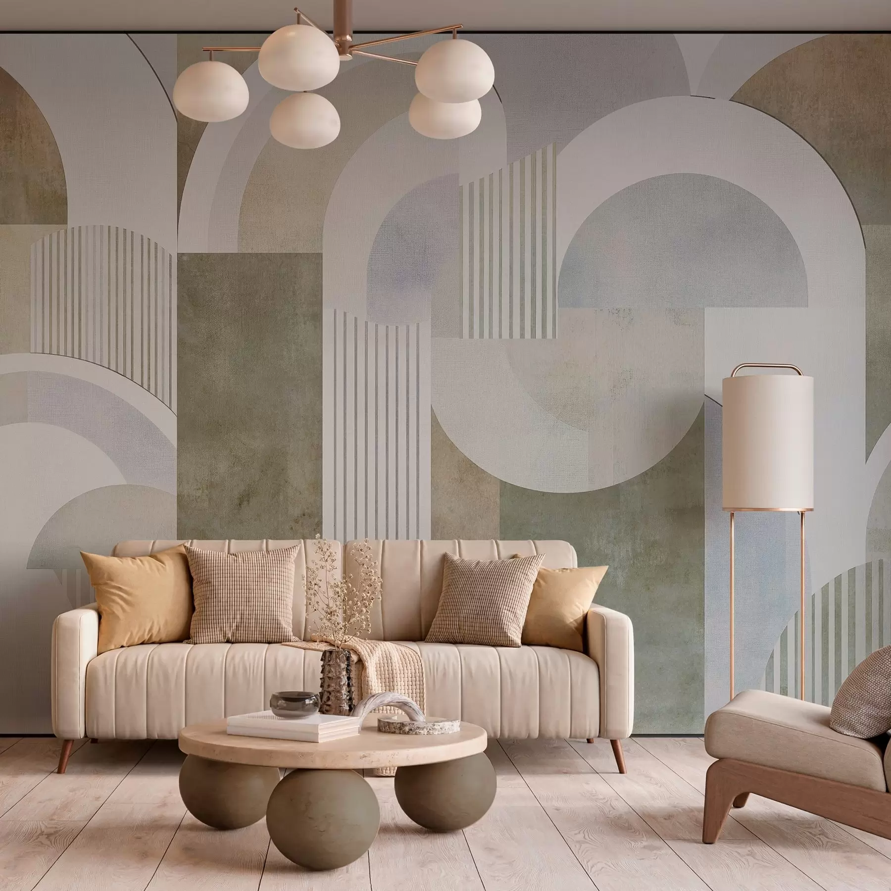 Valokuvatapetti Art deco -tyylinen abstrakti geometria retroefektillä w04079