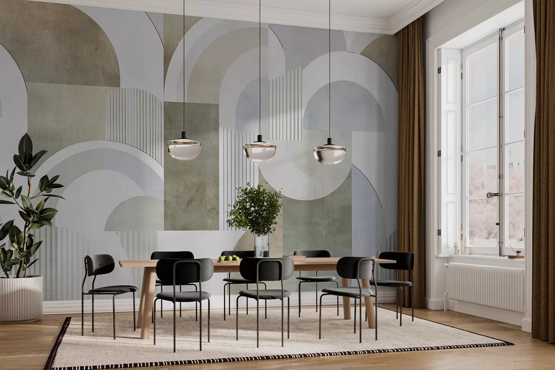 Valokuvatapetti Art deco -tyylinen abstrakti geometria retroefektillä w04079