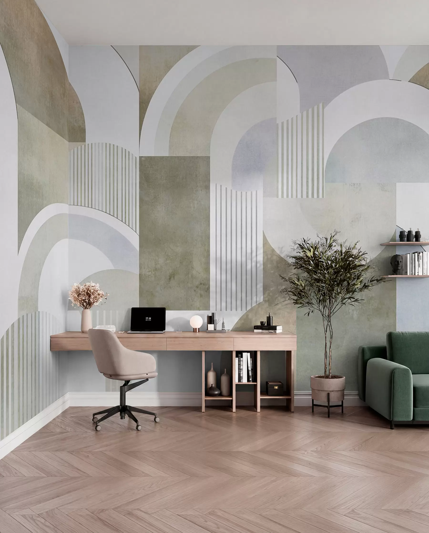 Valokuvatapetti Art deco -tyylinen abstrakti geometria retroefektillä w04079