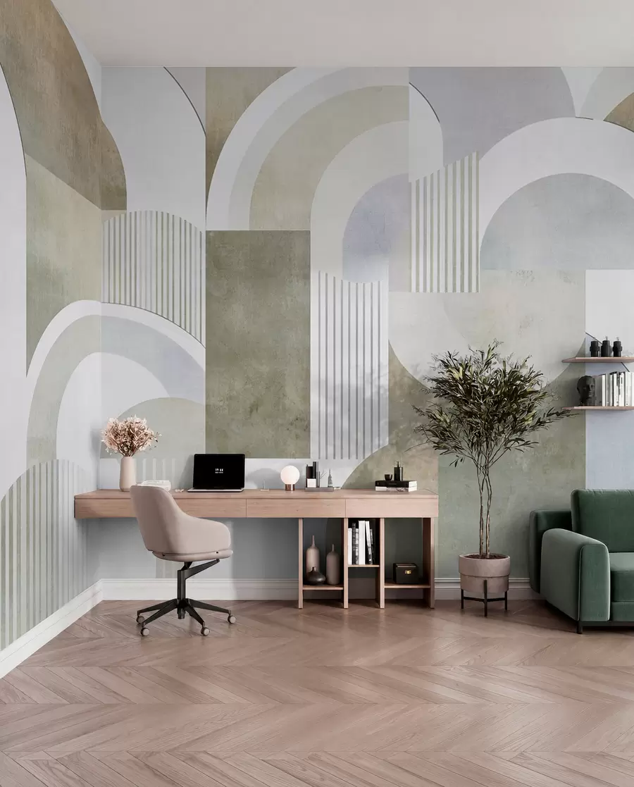Valokuvatapetti Art deco -tyylinen abstrakti geometria retroefektillä w04079