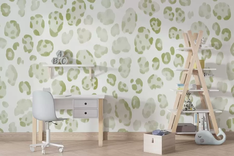 Valokuvatapetti Leopardikuvio, villatekstiili, vihreä väri w04112v3