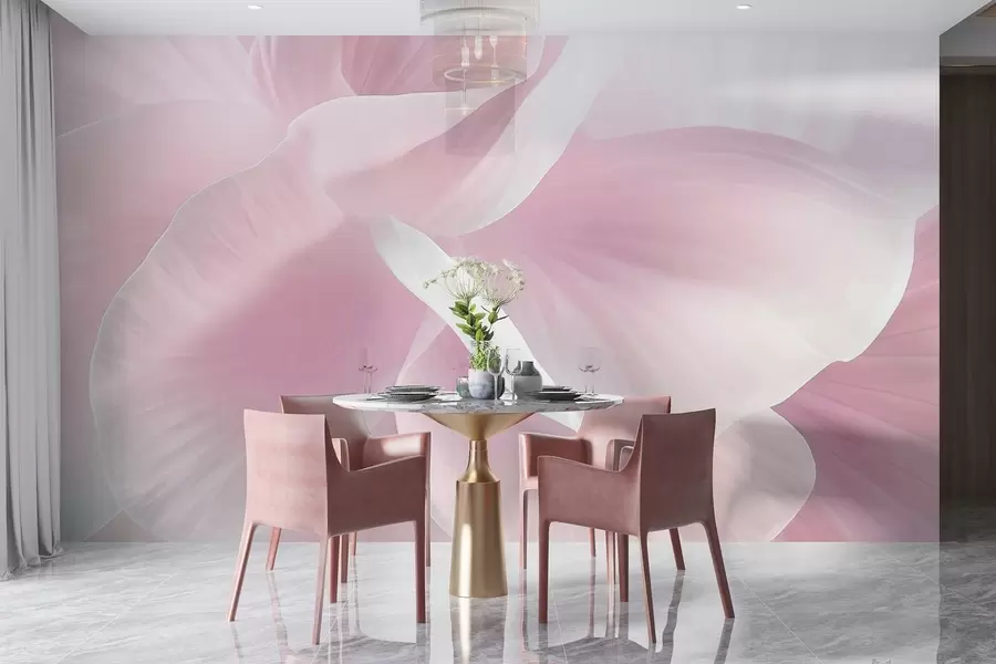 Valokuvatapetti Abstrakti kuvioitu kukka, jossa on herkät terälehdet, pehmeä valaistus, elegantti sommittelu, minimalistinen estetiikka w09211v1