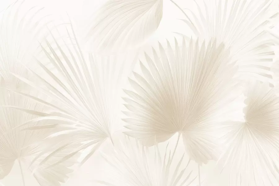 Valokuvatapetti Pehmeä trooppinen lehtiä tuulettimet vaalealla taustalla w09084v1
