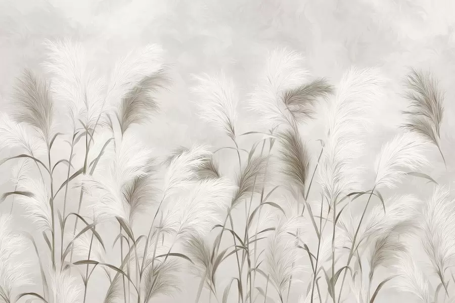 Valokuvatapetti Elegantti pampasruoho kukkii harmaan ja ruskean sävyissä w09150