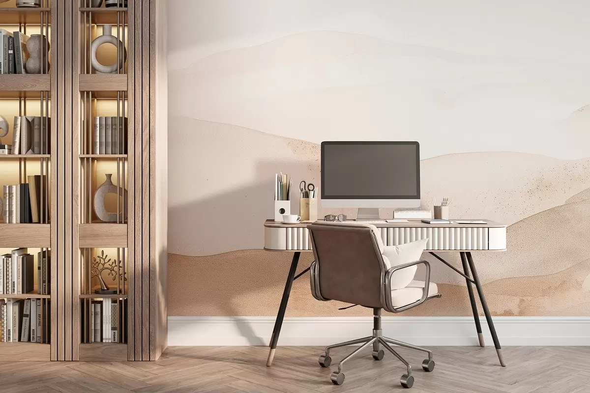 Valokuvatapetti Vesivärityyliset vuoret vaalean beigen sävyissä w09223