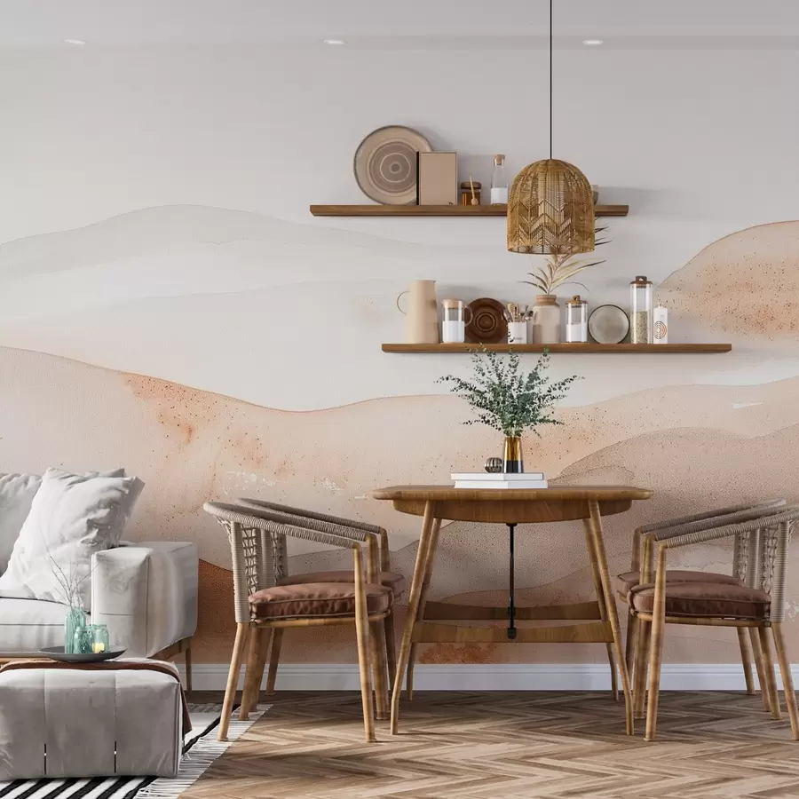 Valokuvatapetti Vuoret, joissa on lämpimän sävyinen vesivärikukkulan vaikutus w09223v1