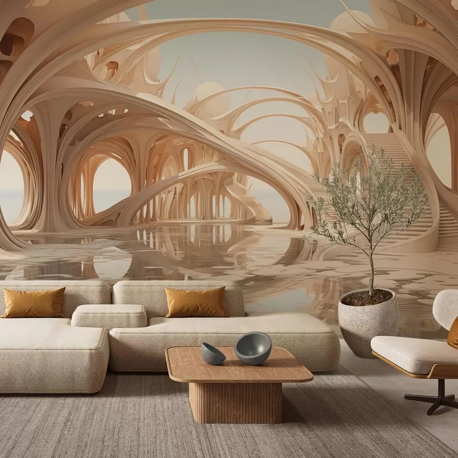 Valokuvatapetti Fantasia-arkkitehtuuri kaaria veden yläpuolella w09241