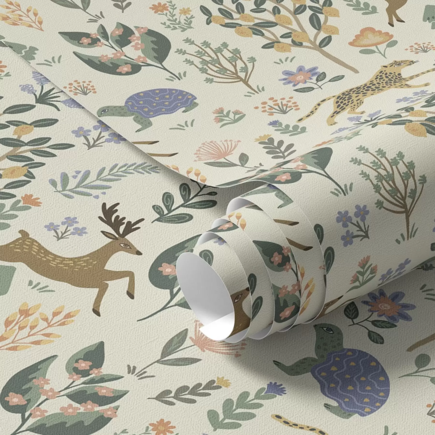 Valokuvatapetti Retro kuvitus leopardeja, puita ja peuroja kanssa a00184
