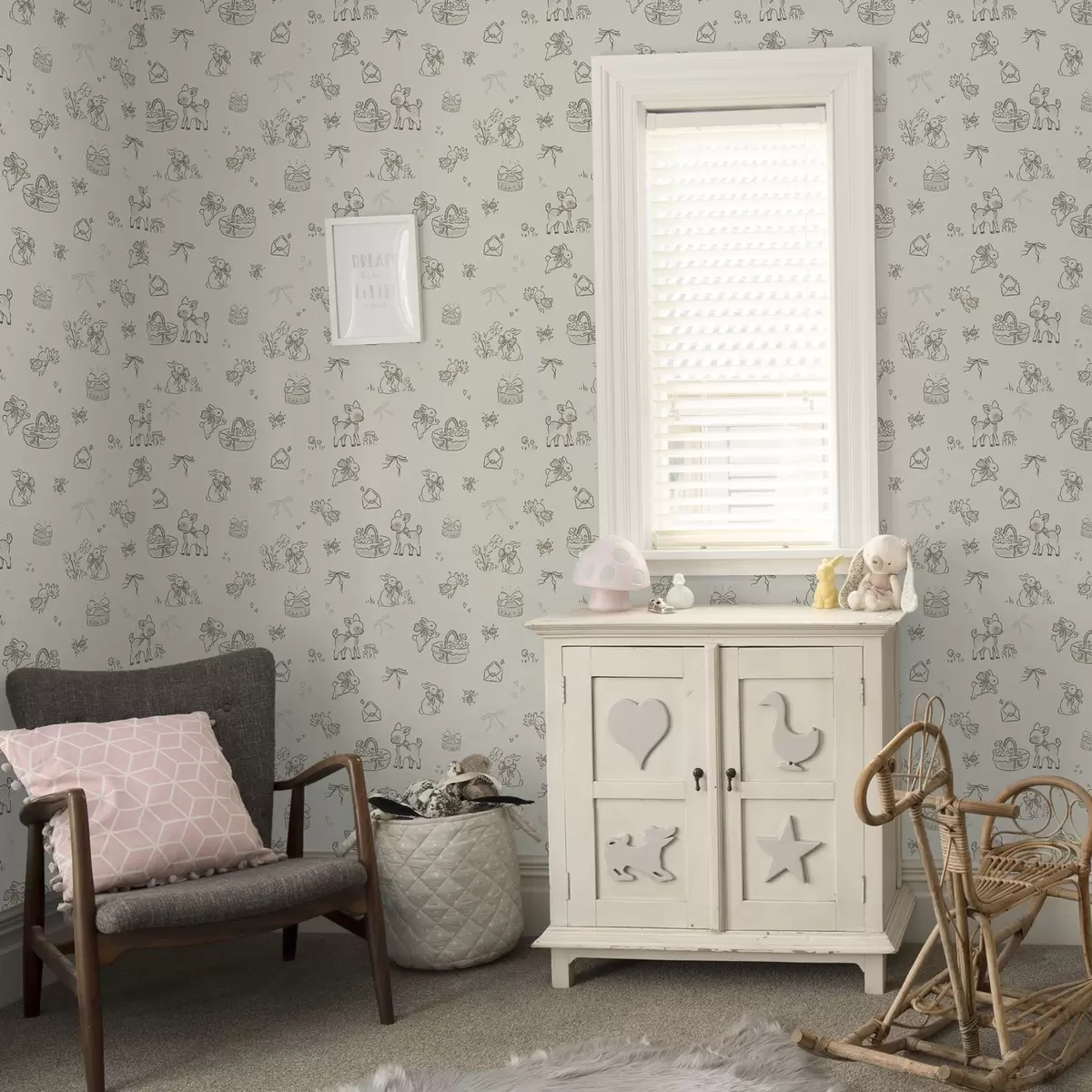 Taustakuva Söpö metsä kohtaus, jossa peuroja, kaneja ja mehiläisiä a00215