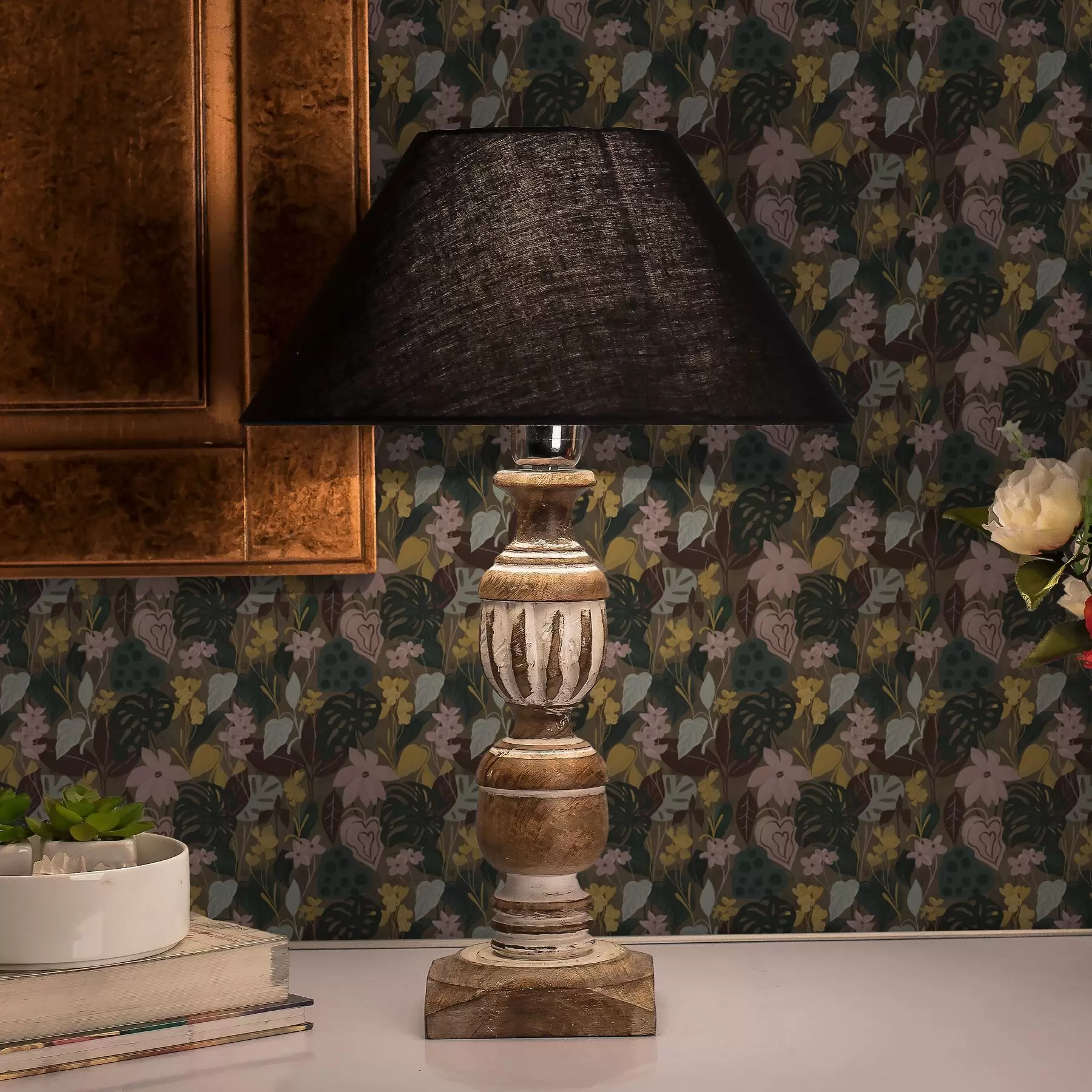 Valokuvatapetti Tumma trooppinen lehdet ja kukat tiheä maalaus tiheä maalaus a00244