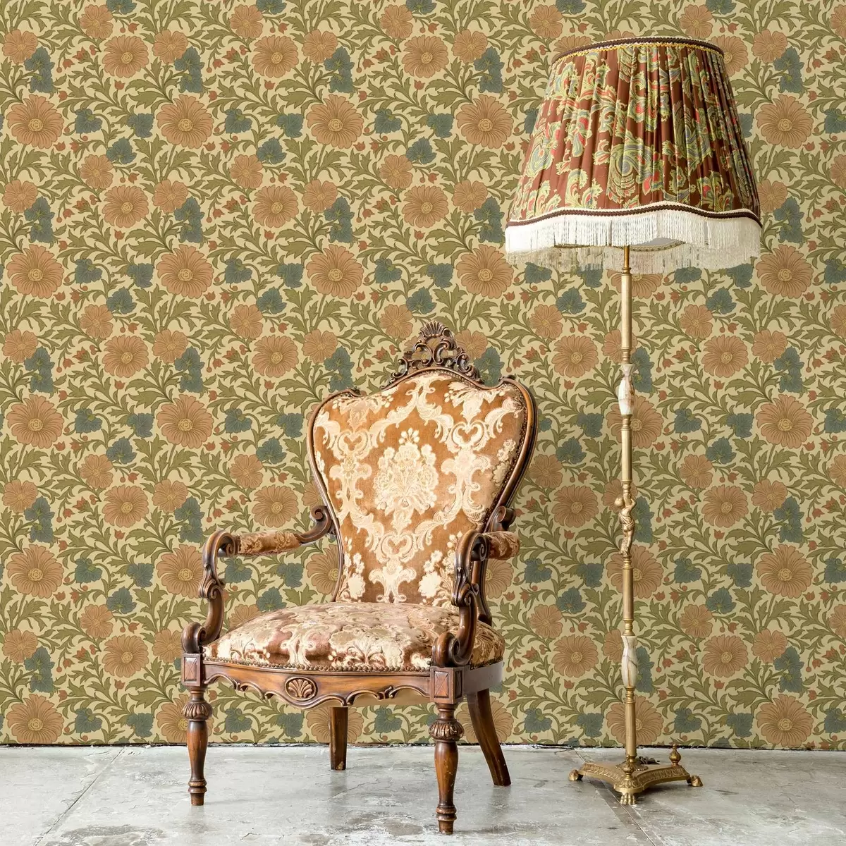 Taustakuva Retro kuvio oransseilla ja sinisillä kukilla a00245