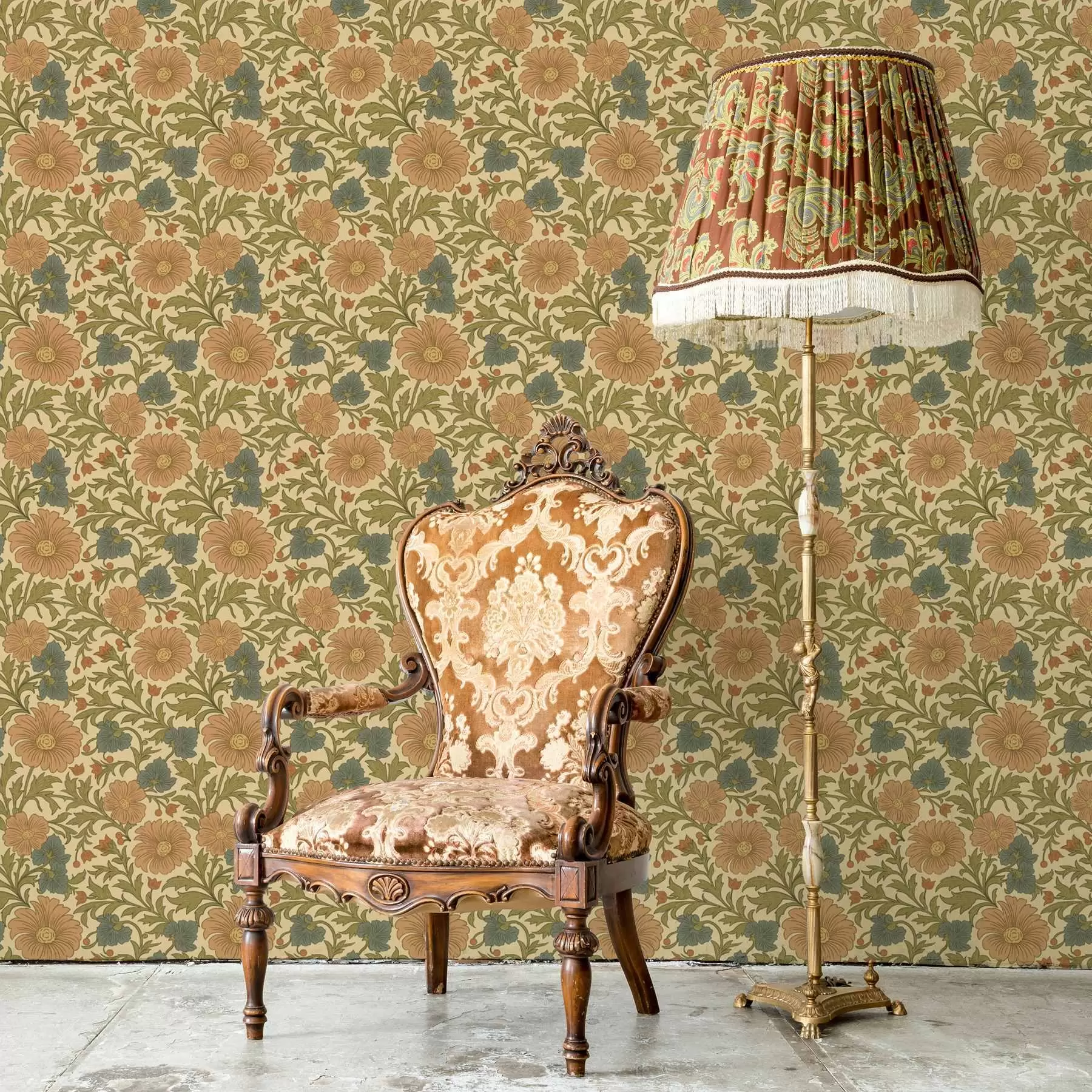 Valokuvatapetti Retro kuvio oransseilla ja sinisillä kukilla a00245