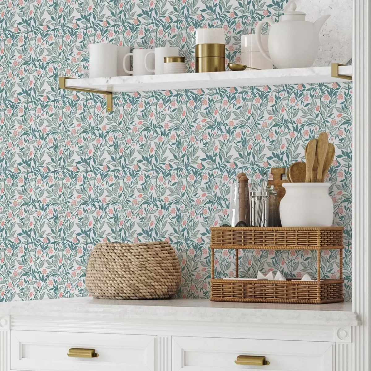 Taustakuva Tuore kuvio korallinkukilla ja -lehdillä a00247