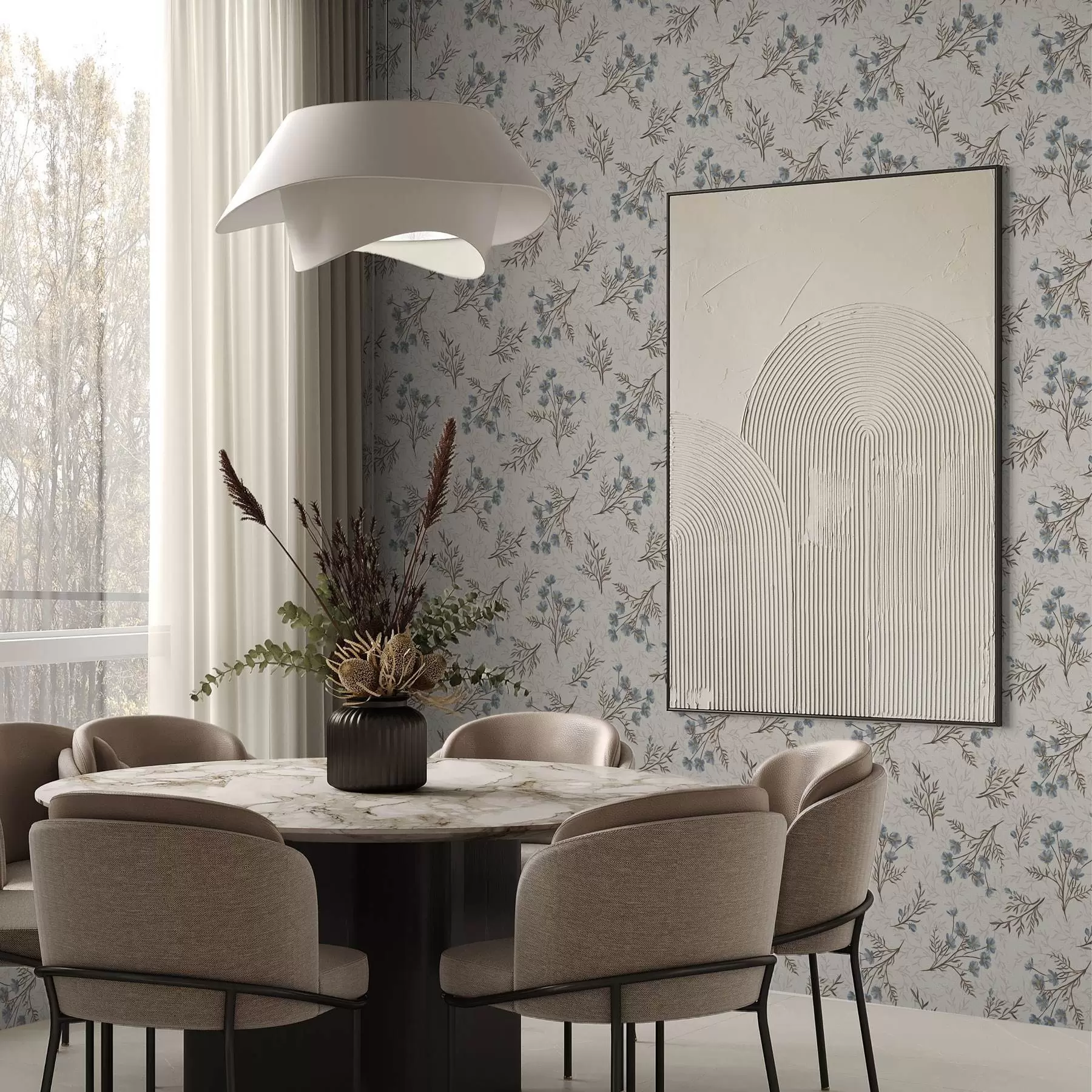 Valokuvatapetti Pienet siniset kukat ruskeilla oksilla a00265