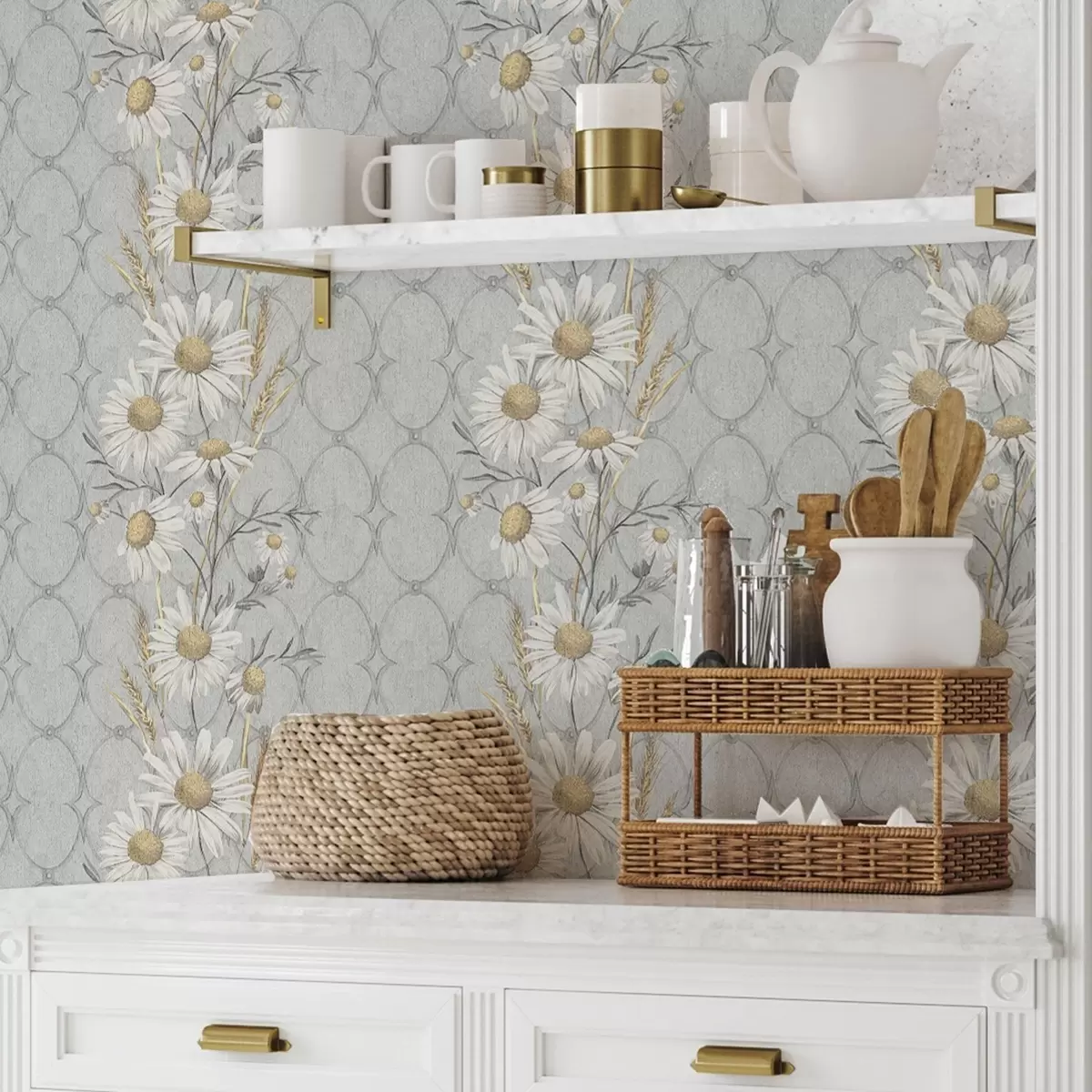 Taustakuva Päivänkakkarat harmaalla taustalla geometrinen kuvio a00269