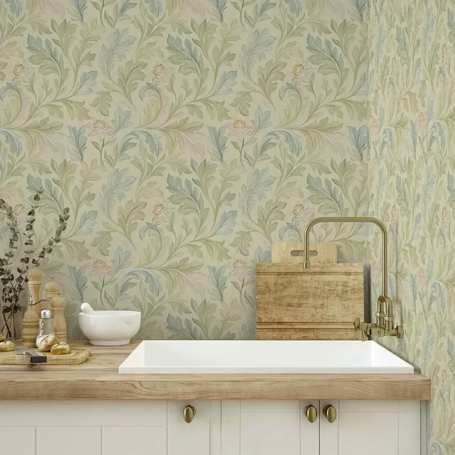 Valokuvatapetti Vintage lehdet kellertävällä taustalla, pehmeät värit a00277v1