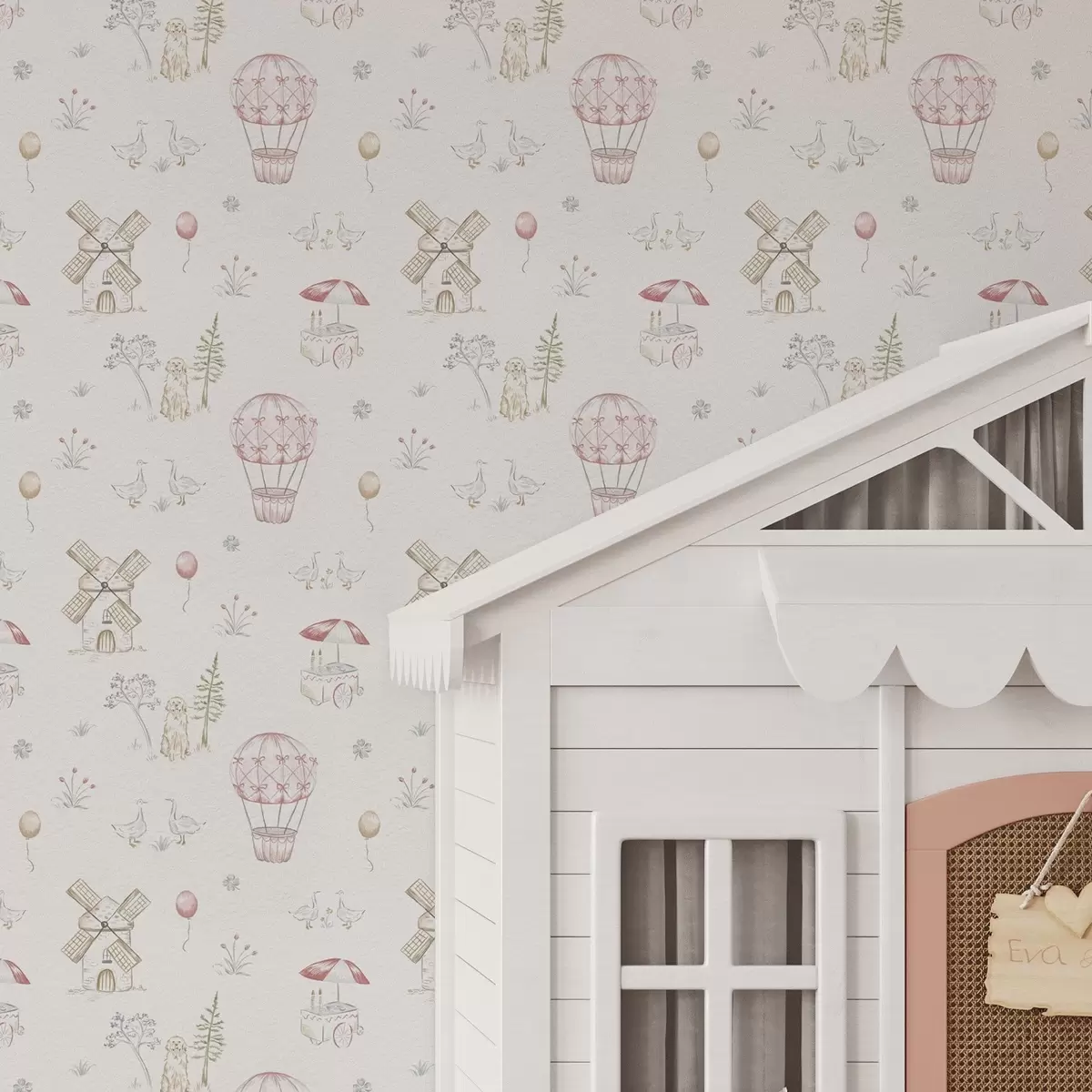 Taustakuva Lasten kuvitukset: Koira, ankat, pallot, mylly a00278