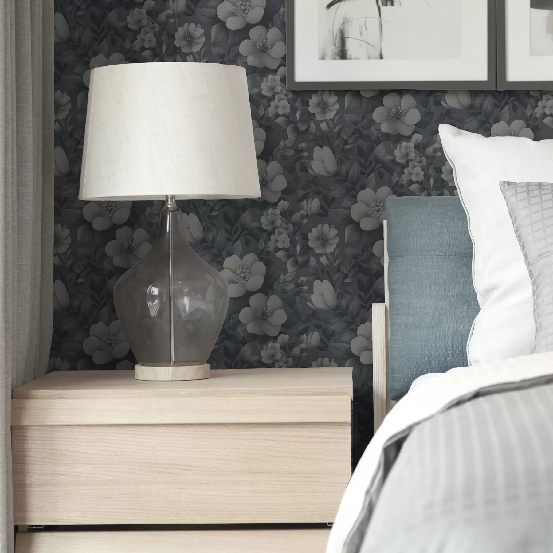 Valokuvatapetti Tummansininen kuvio, jossa on runsaasti valkoisia kukkia a00282