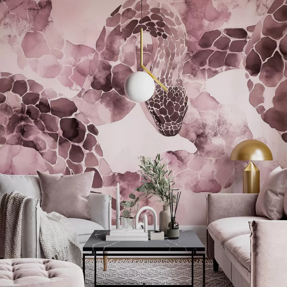 Valokuvatapetti Käärmeen siluetti, vesivärityyli, viininpunaiset värit w04113v1