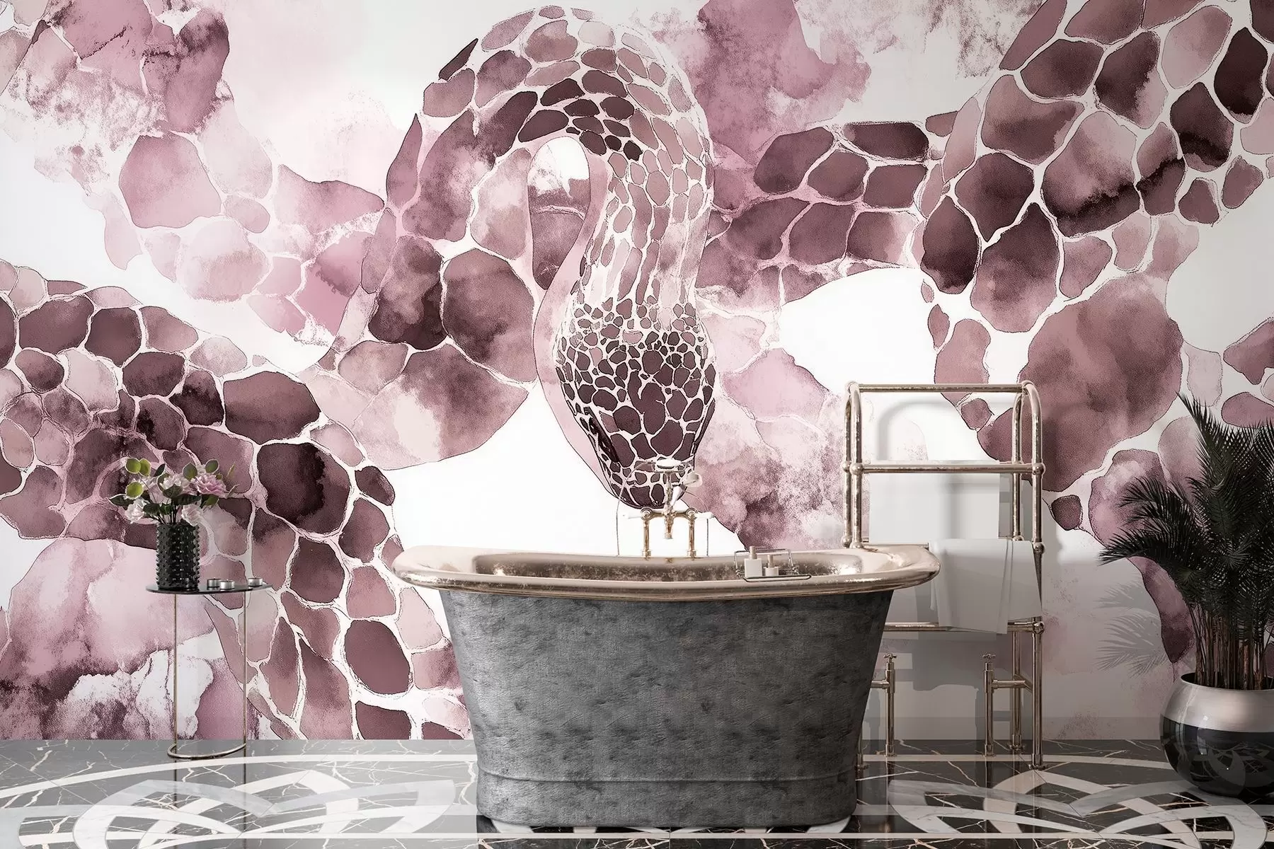 Valokuvatapetti Käärmeen siluetti, vesivärityyli, viininpunaiset värit w04113v1