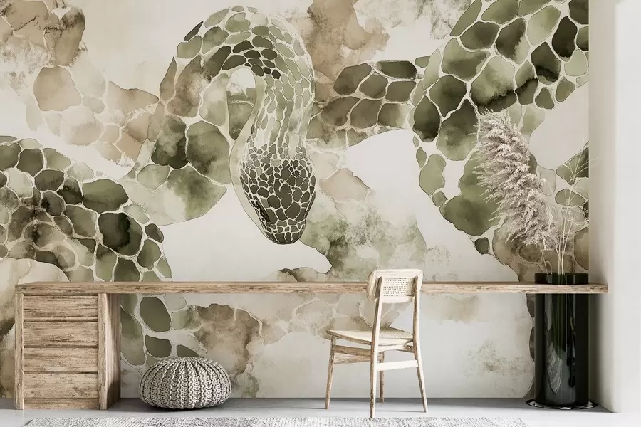 Valokuvatapetti Käärmeen siluetti, vesivärityyli, oliivin värit w04113v3