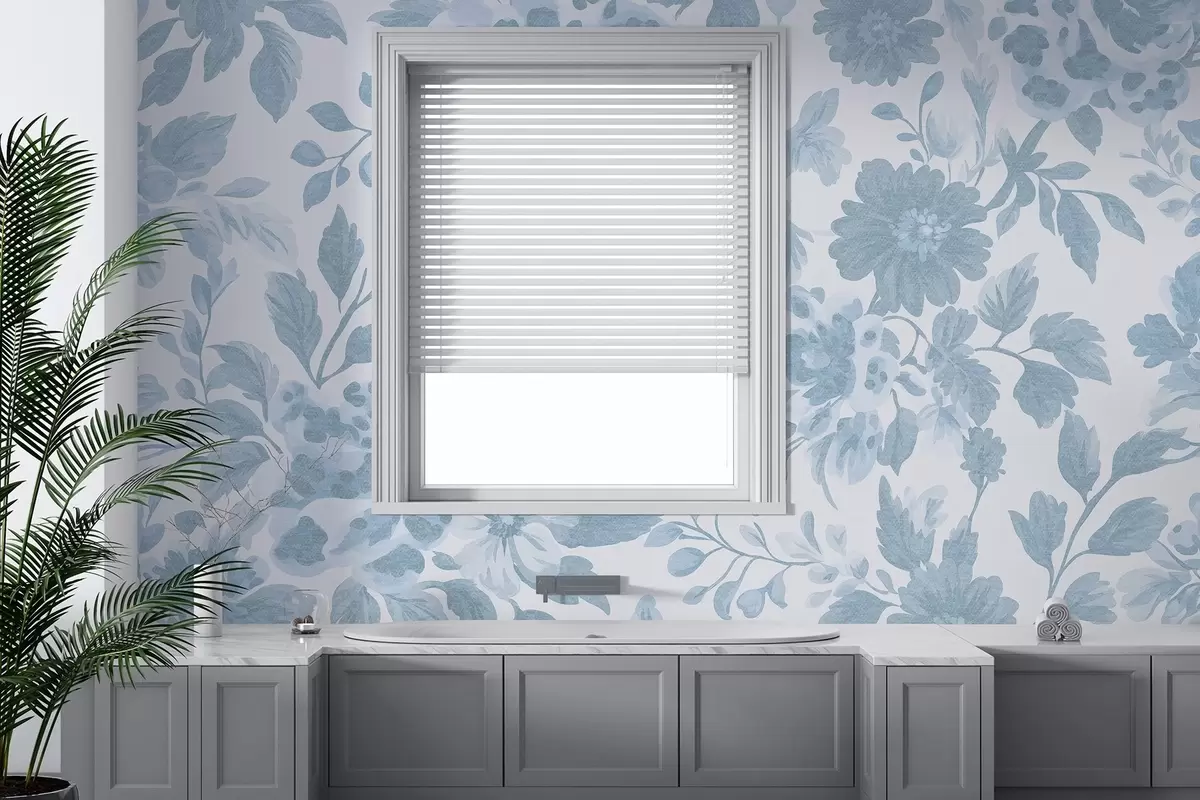 Valokuvatapetti Boho tyyli kukkia leopardipainatuksella, sininen väri w04114v1