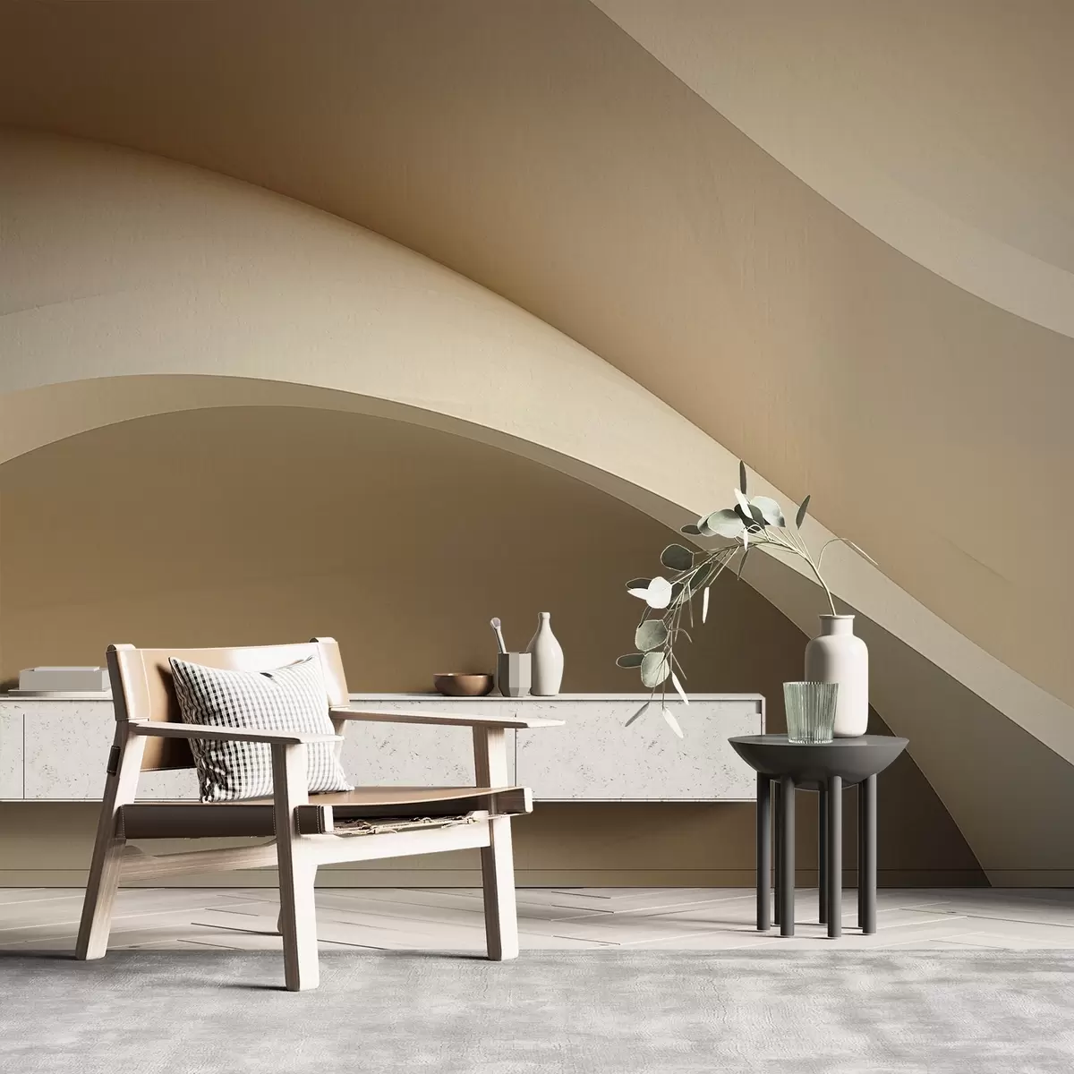 Valokuvatapetti abstraktio, aallot, pehmeät käyrät, beige, sileä, linjat, moderni w04217