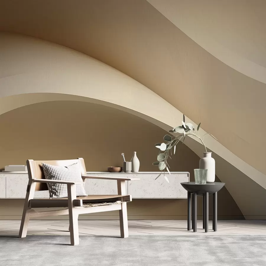 Valokuvatapetti abstraktio, aallot, pehmeät käyrät, beige, sileä, linjat, moderni w04217