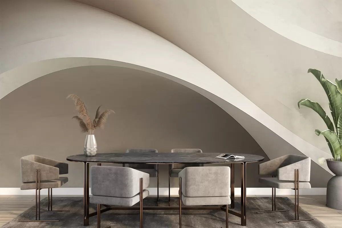 Valokuvatapetti abstraktio, aallot, pehmeät käyrät, beige, sileä, linjat, moderni w04217v1