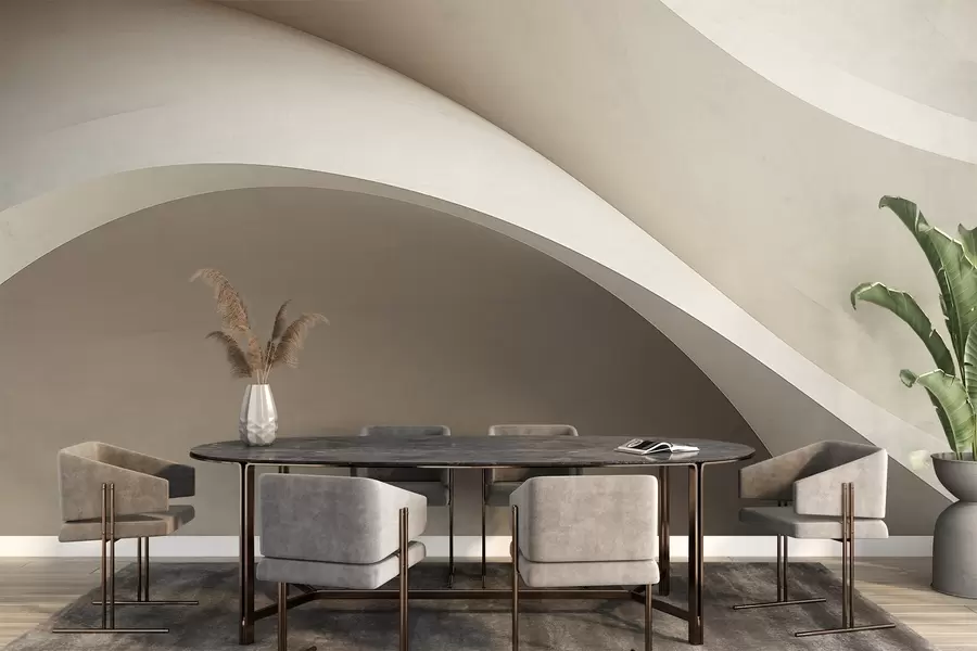 Valokuvatapetti abstraktio, aallot, pehmeät käyrät, beige, sileä, linjat, moderni w04217v1