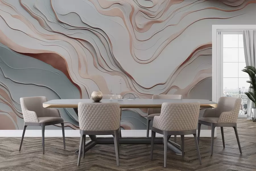 Valokuvatapetti kerrokset, aallot, abstraktio, vaaleanpunainen, harmaa, pehmeät muodot, w04255v1