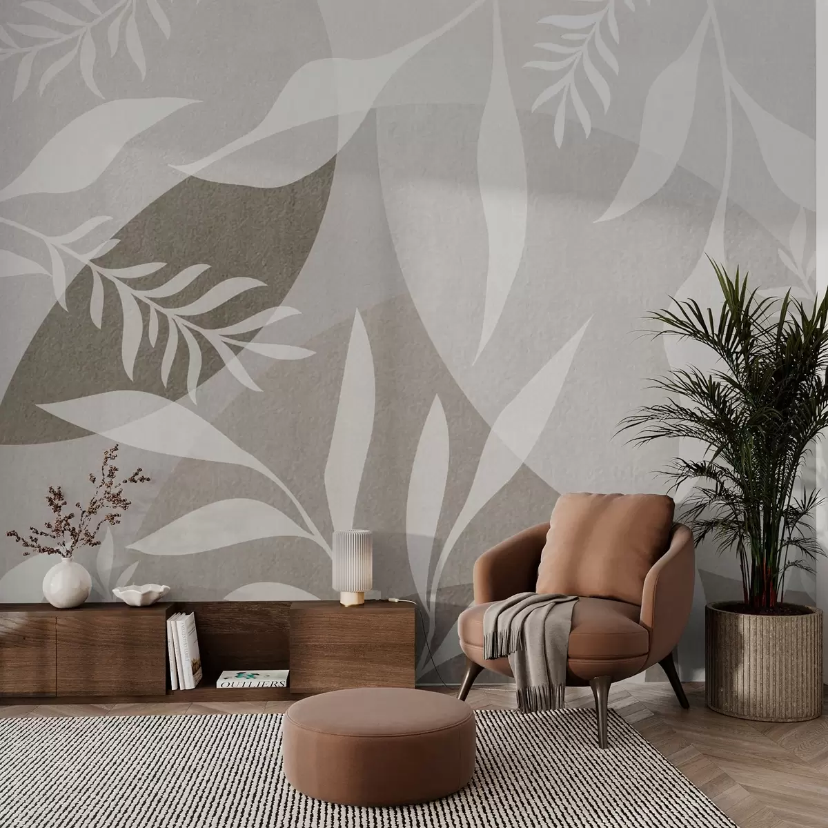 Valokuvatapetti Siluetteja oksia vastaan taustalla abstrakti ympyröitä w04270v1